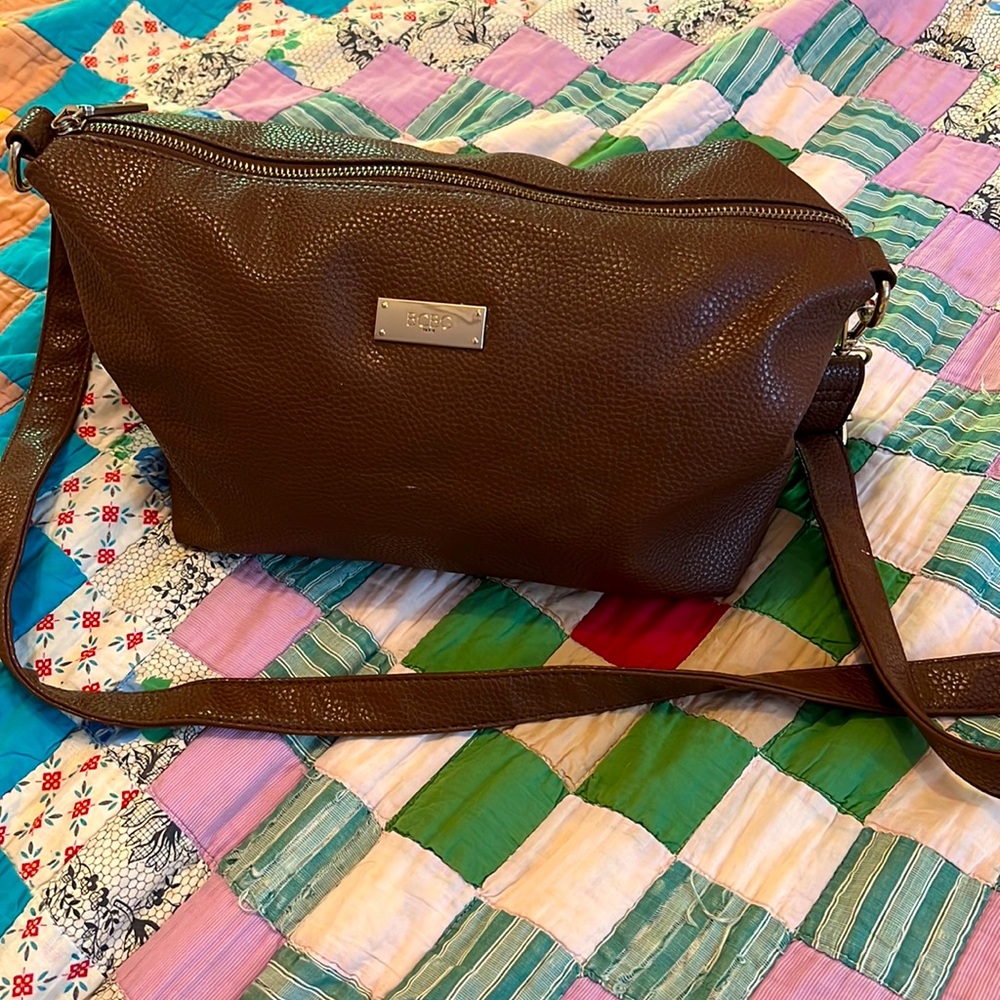 BCBG Paris BROWN Faux Leather Hobo Shoulder Purse Crossbody